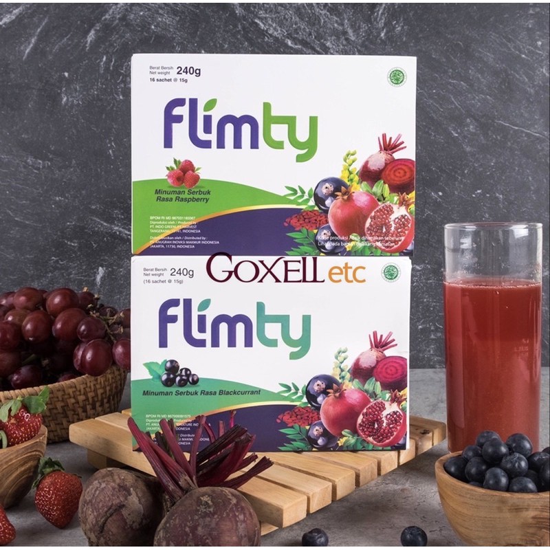 

FLIMTY FIBER / DETOX / ANTIOKSIDAN RASA BLACKCURRANT / RASPBERRY - 8 BOX, 1 BOX ISI 16 SACHET