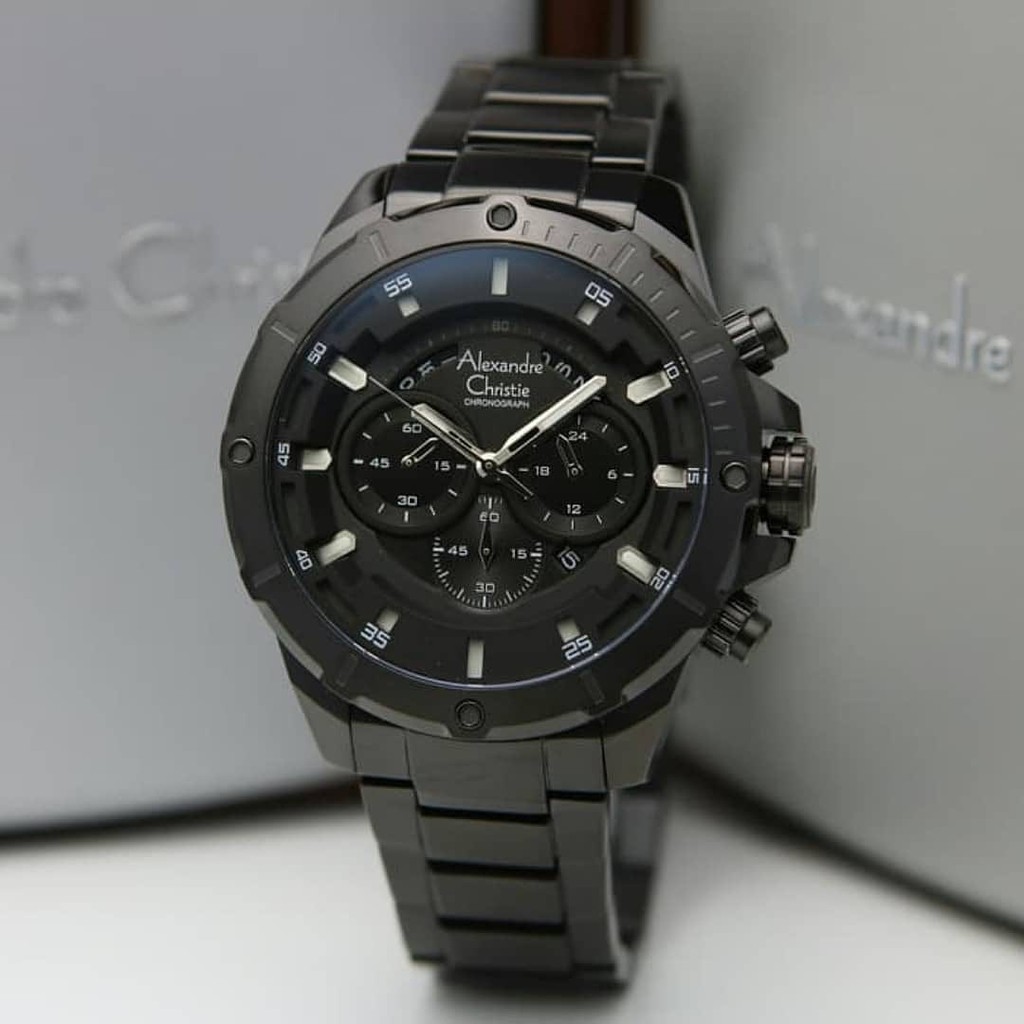 ALEXANDRE CHRISTIE ORIGINAL AC6529 FULL BLACK JAMTANGAN PRIA