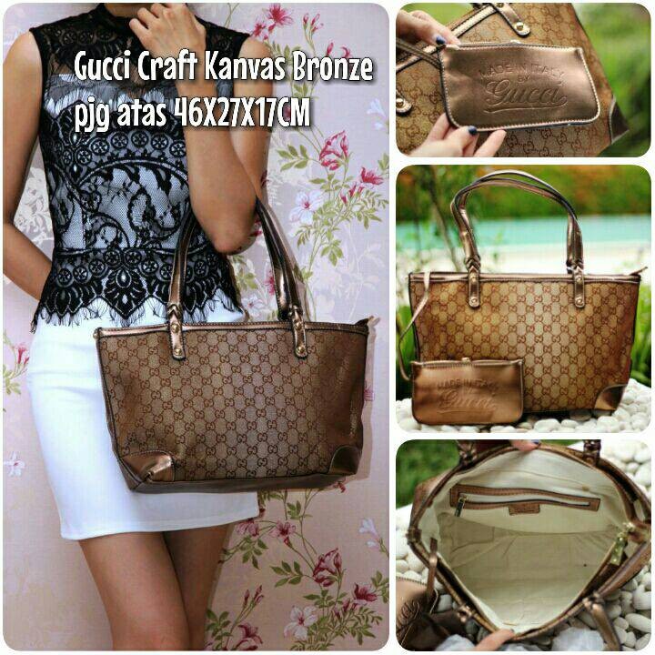 TAS GUCCI TOTE CRAFT KANVAS BRONZE