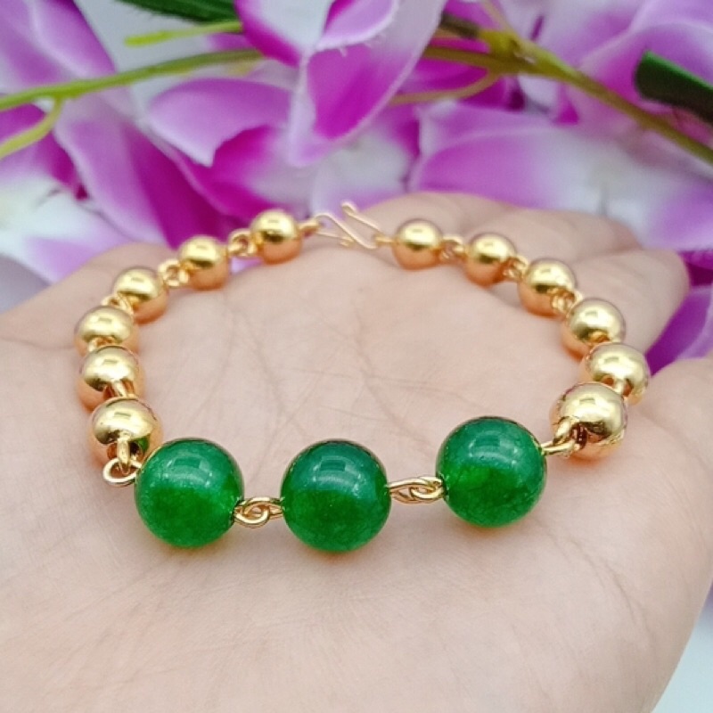 gelang wanita lapis emas permata giok terbaru star+