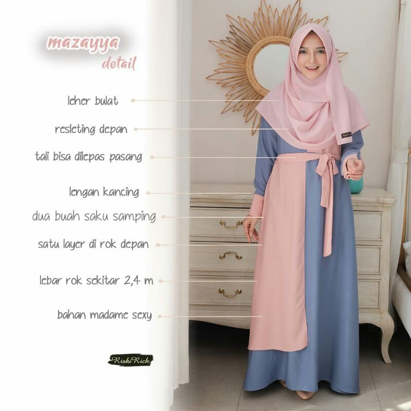 Riskirich Gamis Mazayya Special Edition Bahan Madame Sexy Lux Tebal Adem Elegan
