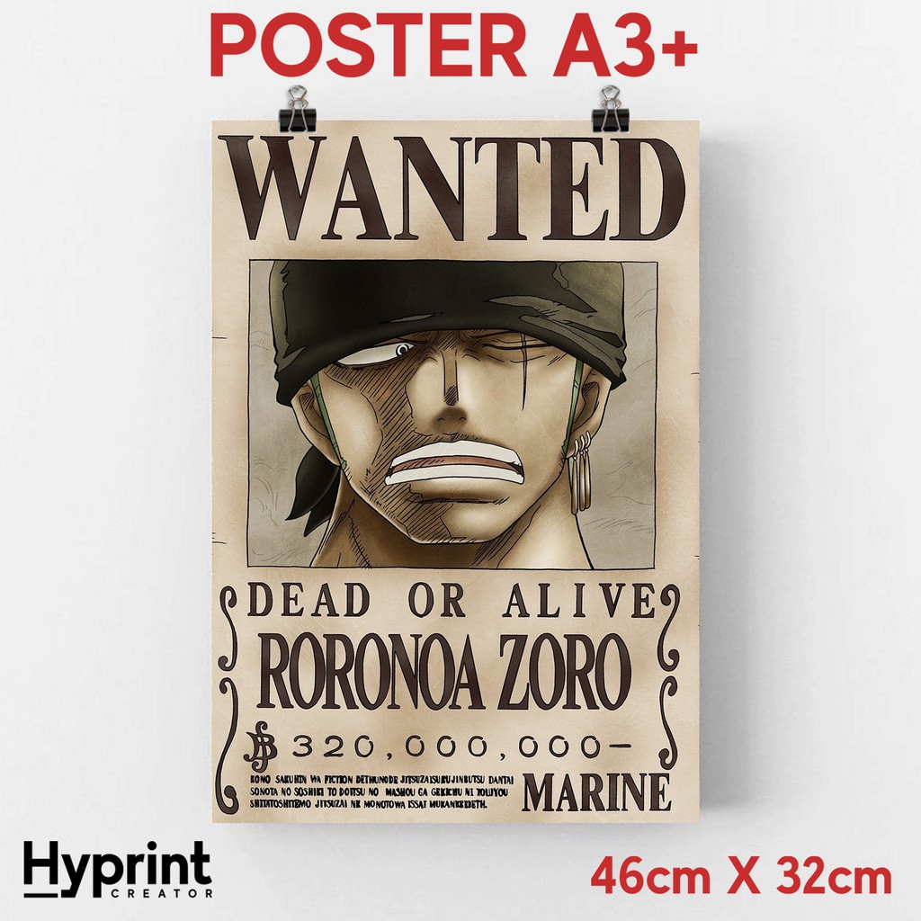 Poster Anime One Piece Roronoa Zoro Bounty A3 Shopee Indonesia