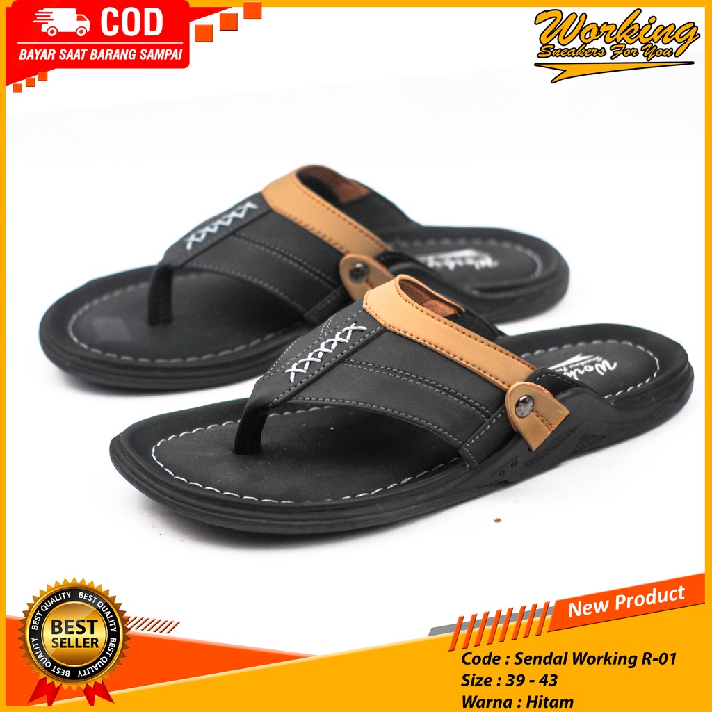 Sendal Pria Kulit Premium Kualitas Import Working R-01 Sandal Jepit Kasual