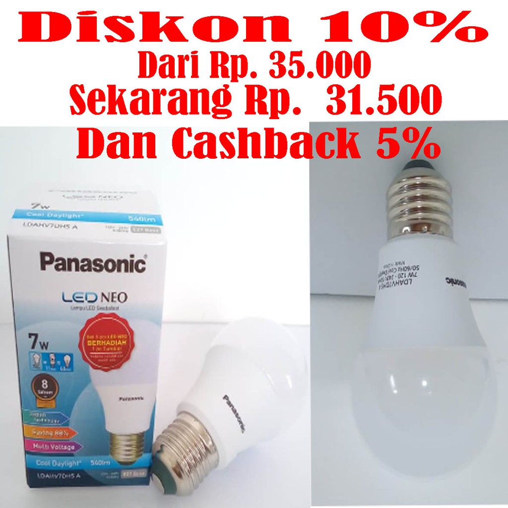Lampu Panasonic LED Bohlam NEO 7 W Watt 7W 7Watt Putih Cool Daylight