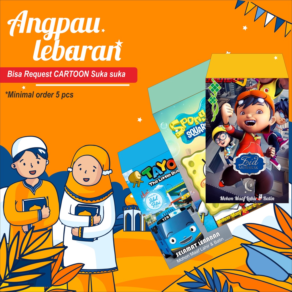 

AMPLOP / ANGPAU Lebaran / angpau THR idul fitri / amplop anak / amplop karrakter kartun anak BISA REQUEST GAMBAR suka suka free desain