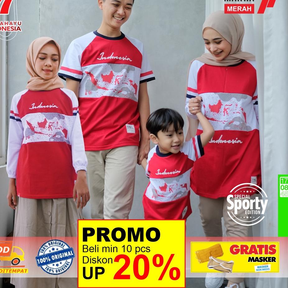 Baju Seragam 17 Agustusan Kaos Merah Putih Couple Kaos Couple Keluarga Ayah Ibu Anak SM77 Merah Puti