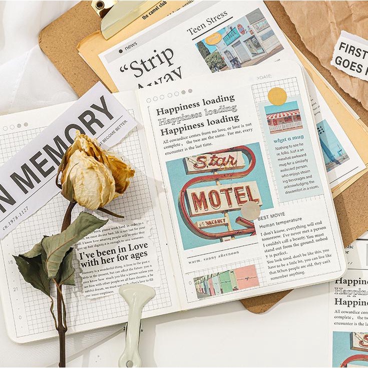 50 lembar Kertas Motif Newspaper Aesthetic Dessert Koran Vintage Paper Colorfull Scrapbook- km28-4