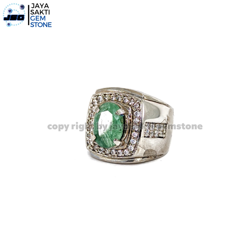 Natural Batu Permata Emerald Berly Zamrud Colombia Ring Alpaka EBZC13