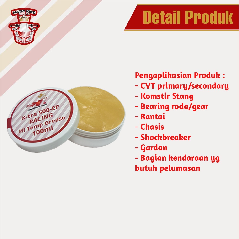 Grease minyak gemuk pelumas bearing cvt hi temp lithium Race-K X-tra 500-EP 100ml