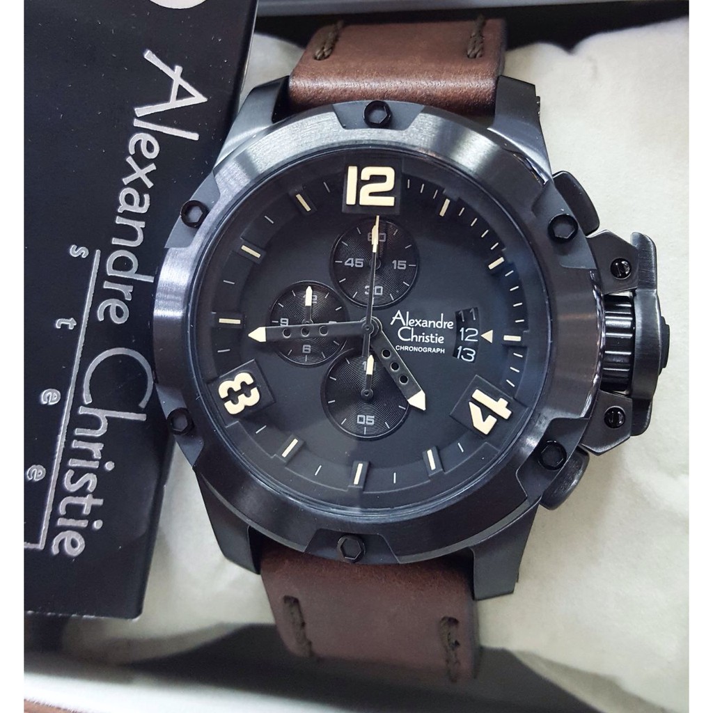 Alexandre Christie AC6295M Jam Tangan Pria Strap Leather coklat tua hitam