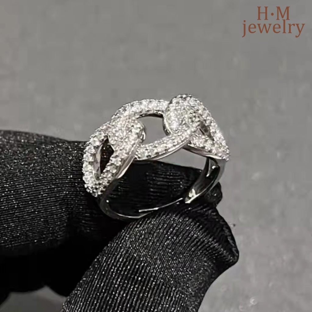 Cincin Model Rantai Twist Terbuka Bahan S925 Silver Aksen Berlian