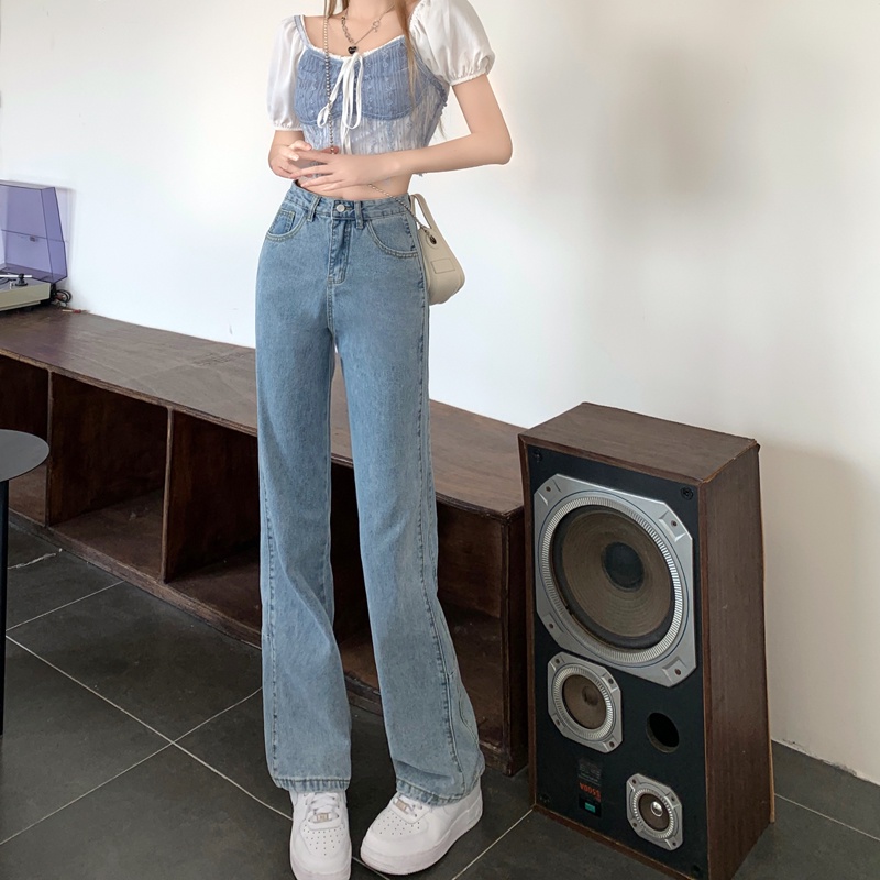 celana panjang wanita baru slim-fit high-waist straight-leg jeans