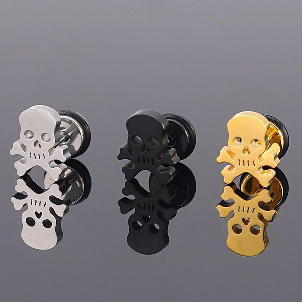 Mxbeauty Anting Bentuk Tengkorak Bahan Stainless Steel Gaya Korea Untuk Pria