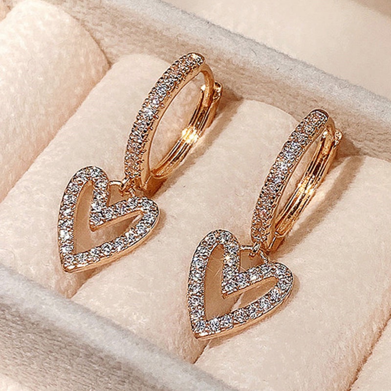 Anting Juntai Bentuk Hati Aksen Batu Mosaik Gaya Korea Untuk Wanita