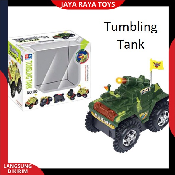 Mainan Anak Mobilan Baterai Tank Army Jungkir Balik Typing Tumbling Car Model Terbaru SNI