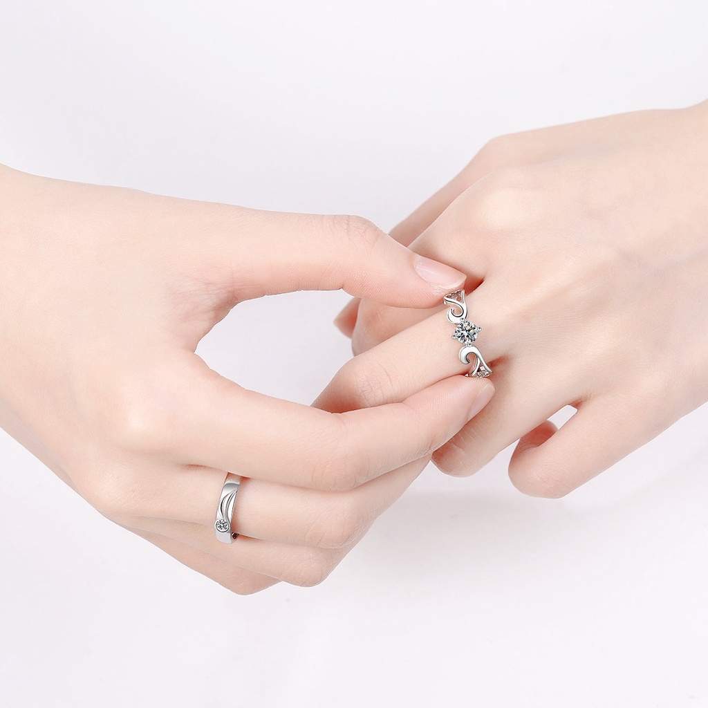 2pcs Cincin Berlian Imitasi Model Terbuka Dapat Disesuaikan Untuk Pria Dan Wanita