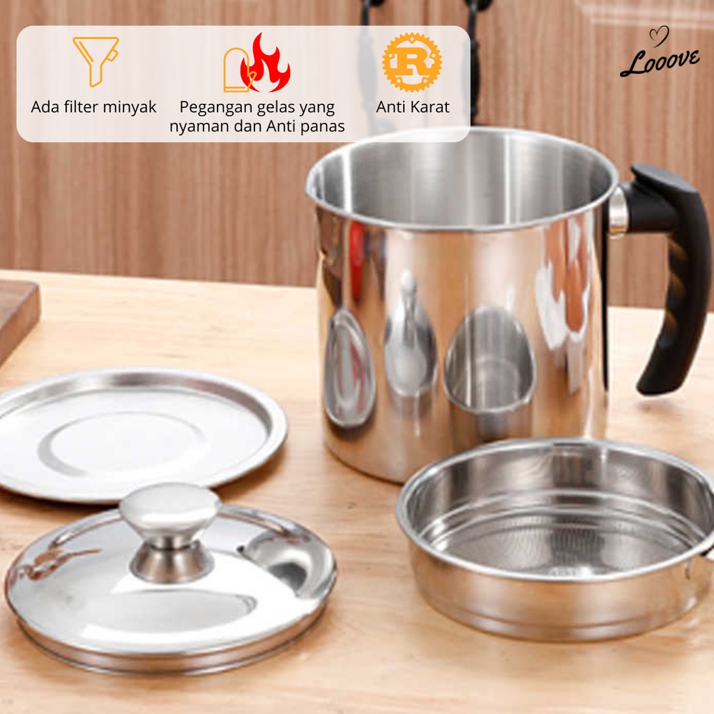 Oil Pot 2 L - Saringan Tempat Minyak Stainless Steel 304 Wadah Tirisan Minyak Goreng 2 Liter