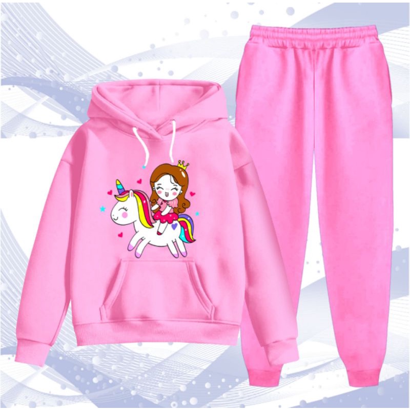 Setelan hoodie anak perempuan/setelan little poni/model korea kekinian/umur 3-17 tahun/bisa COD