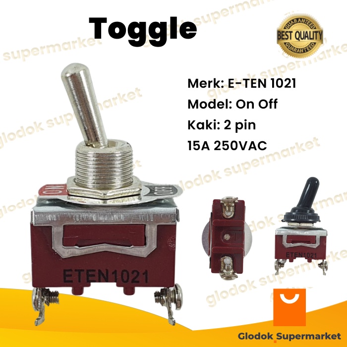 Toggle Switch 2 Pin On Off ETEN 1021 Saklar Togle Kaki 2p 15A E-TEN Merah