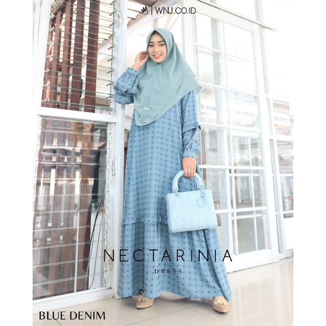 NECTARINIA DRESS BY WNJ - DRESS CANTIK BAHAN AIRFLOW VISCHOSE RUBIA TWO TONE MOTIF CANTIK NYAMAN