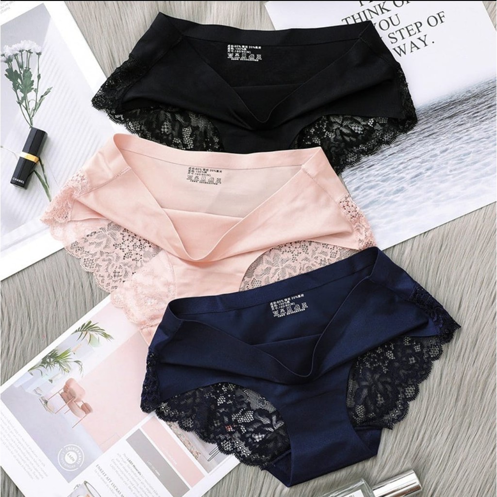 Celana Dalam CD Wanita Seamless Renda Ice Silk Lace Underwear