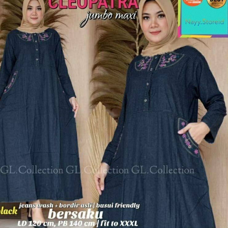 Harga Murah.. Baju Gamis Levis Jeans Jumbo Wanita Terbaru 2021 Bordir  Dan Saku Ld 120 P 140 Cleopat