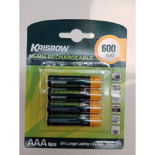 KRISBOW Set Baterai Rechargeable Size AAA 600 mAh 4pcs