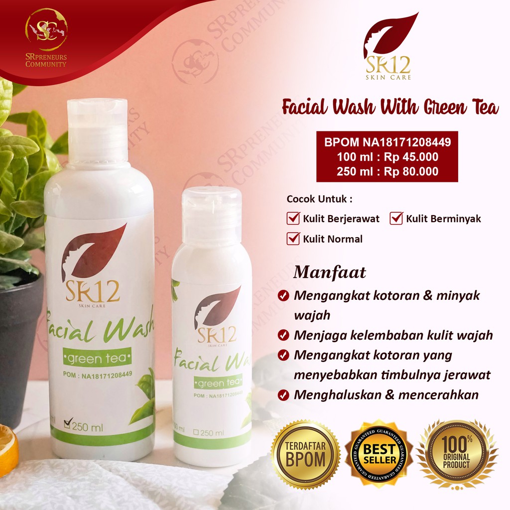 SABUN WAJAH GREEN TEA SR12 BPOM / MENGENCANGKAN WAJAH / FACIAL WASH GREENTEA / JERAWAT &amp; BERMINYAK