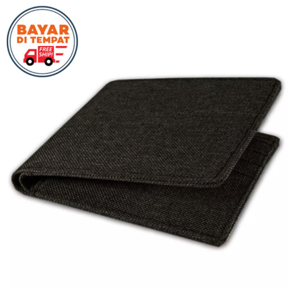 SHOPEE 6.6 SUPER SALE!! Dompet Bahan Kanvas Premium K-50 Dompet Pendek Lipat Dua Dompet Slot Kartu Dompet Bifold Terbaru Polos Black + Bonus Box