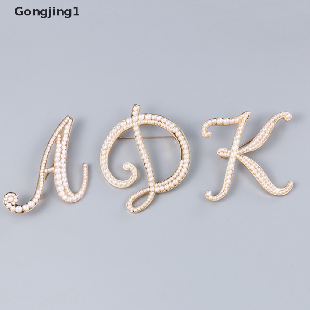 Gongjing 1pc Bros Pin Korsase Desain Huruf Hias Mutiara Imitasi