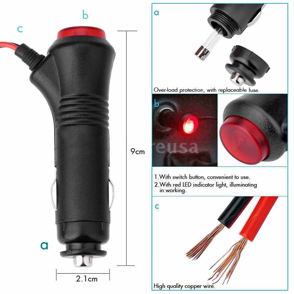Replacement Car Socket Lighter Male Jack With Switch On Off Colokan Soket Jantan Fuse 3a 5a 10a 15a Shopee Indonesia