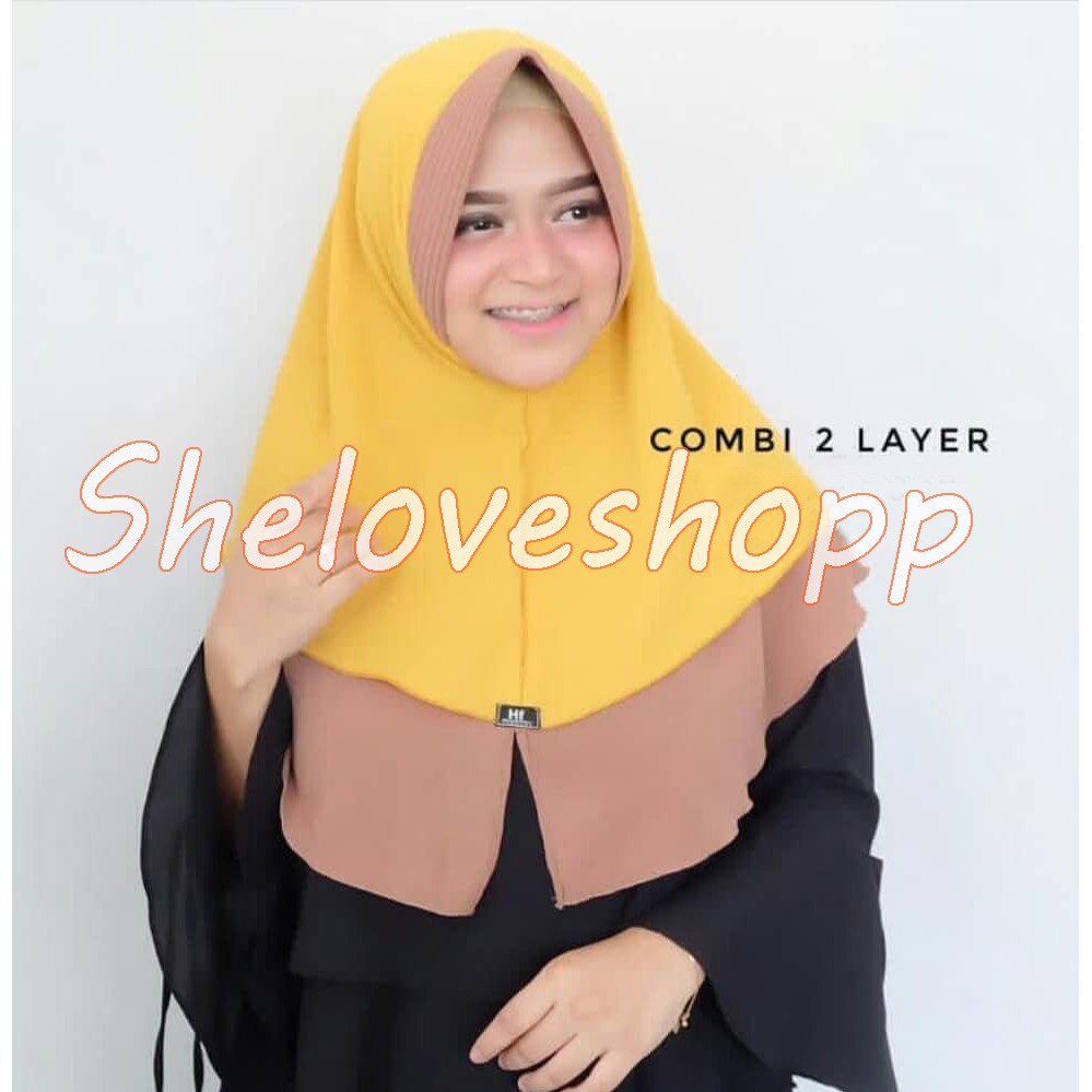 PROMO HIJAB KHIMAR COMBI TUMPUK 2 LAYER 2TONE PREMIUM ORIGINAL HIJAB KOMBINASI JILBAB BERGO SUSUN CE