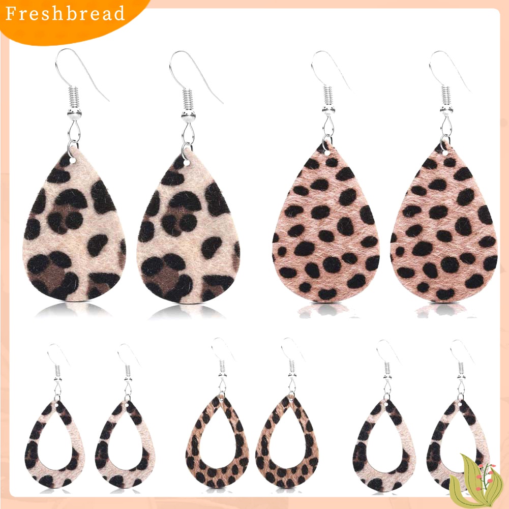 Fresh| Anting Kait Gantung Wanita Bahan Kulit Imitasi Desain Print Leopard Untuk Hadiah