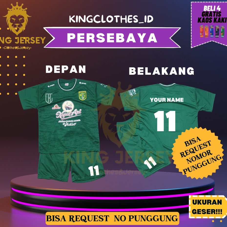 JERSEY BOLA ANAK PERSEBAYA BEBAS REQUEST NO PUNGGUNG &amp; NAMA