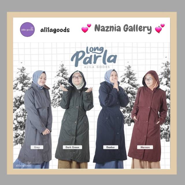 Long Parla HIJAB ALILA | Parka Jaket Panjang Baby Canvas | Jaket Travelling Hoody Syari Muslimah