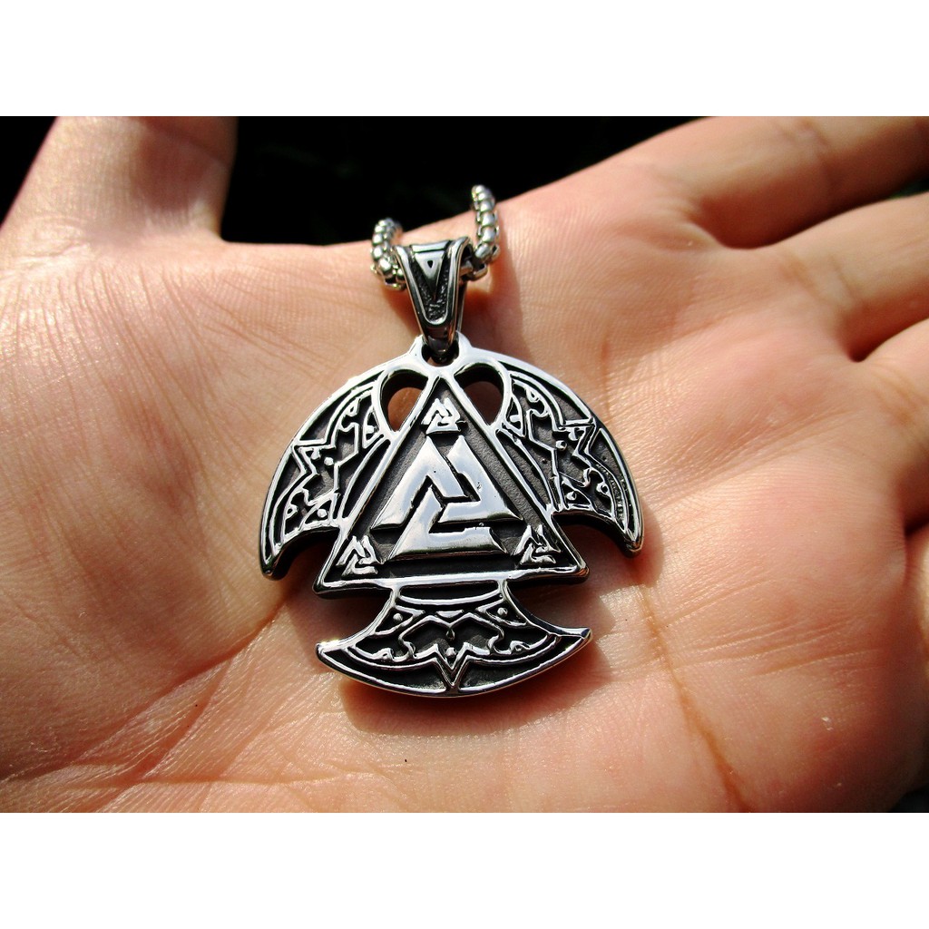 Kalung Liontin Pria Titanium Stainless Steel 316L Viking Valknut Chain Necklace