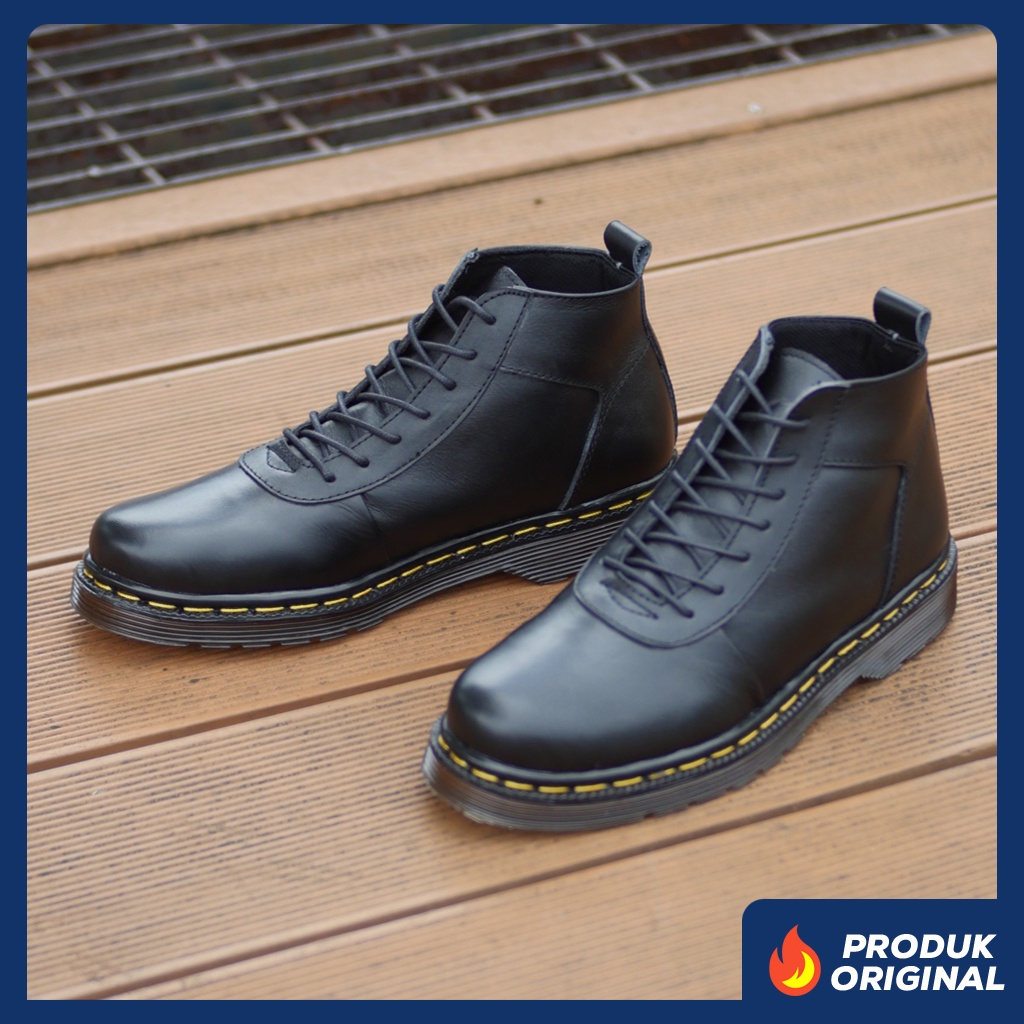 SVEND 02 BLACK ORIGINAL x GREATA Sepatu Kulit Sapi Asli Pria Boots Hitam Tali Casual Semi Formal Klasik Jalan Hangout Kuliah Kerja Kantor Boot Model Docmart Classic Genuine Leather Shoes Motor Touring Footwear Big Size Ukuran Besar Jumbo 44 Keren 2 0.2