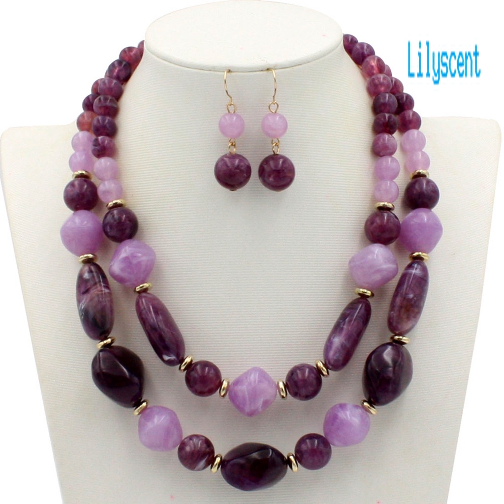 1 Set Kalung Anting Kait Model Double Strand Gaya Retro Untuk Pesta