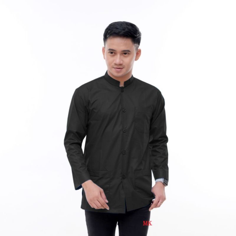 Koko atasan Muslim pria warna hitam polos lengan panjang pria dewasa batik veldanava pekalongan