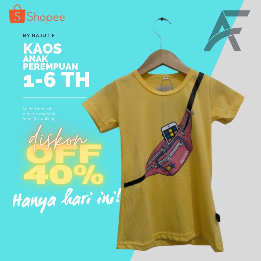 KAOS ANAK PEREMPUAN 1-6 TAHUN MOTIF TAS SELEMPANG