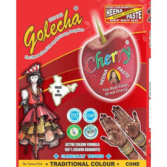 Inai Golecha chery rainbow maroon hitam merah maroon hena kulit dan kuku GROSIR