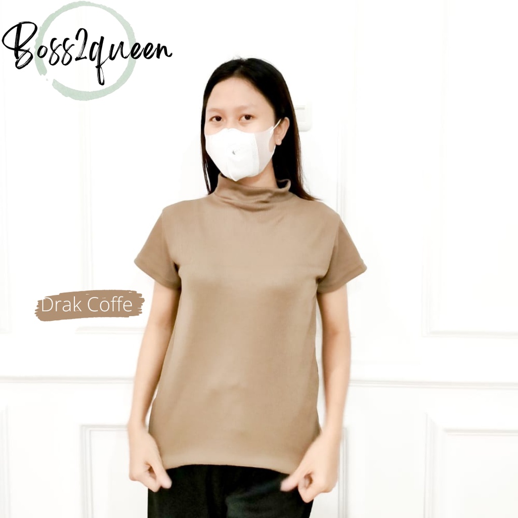 Atasan Basic Rajut Wanita Turtleneck - Kerah Tinggi Lengan Pendek - Knit Premium