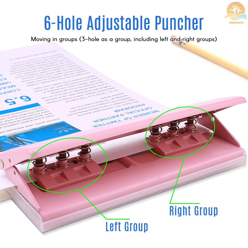 Adjustable 6-Hole Desktop Punch Puncher for A4 A5 A6 B7 Dairy Planner Organizer Six Ring Binder with 6 Sheet Capacity