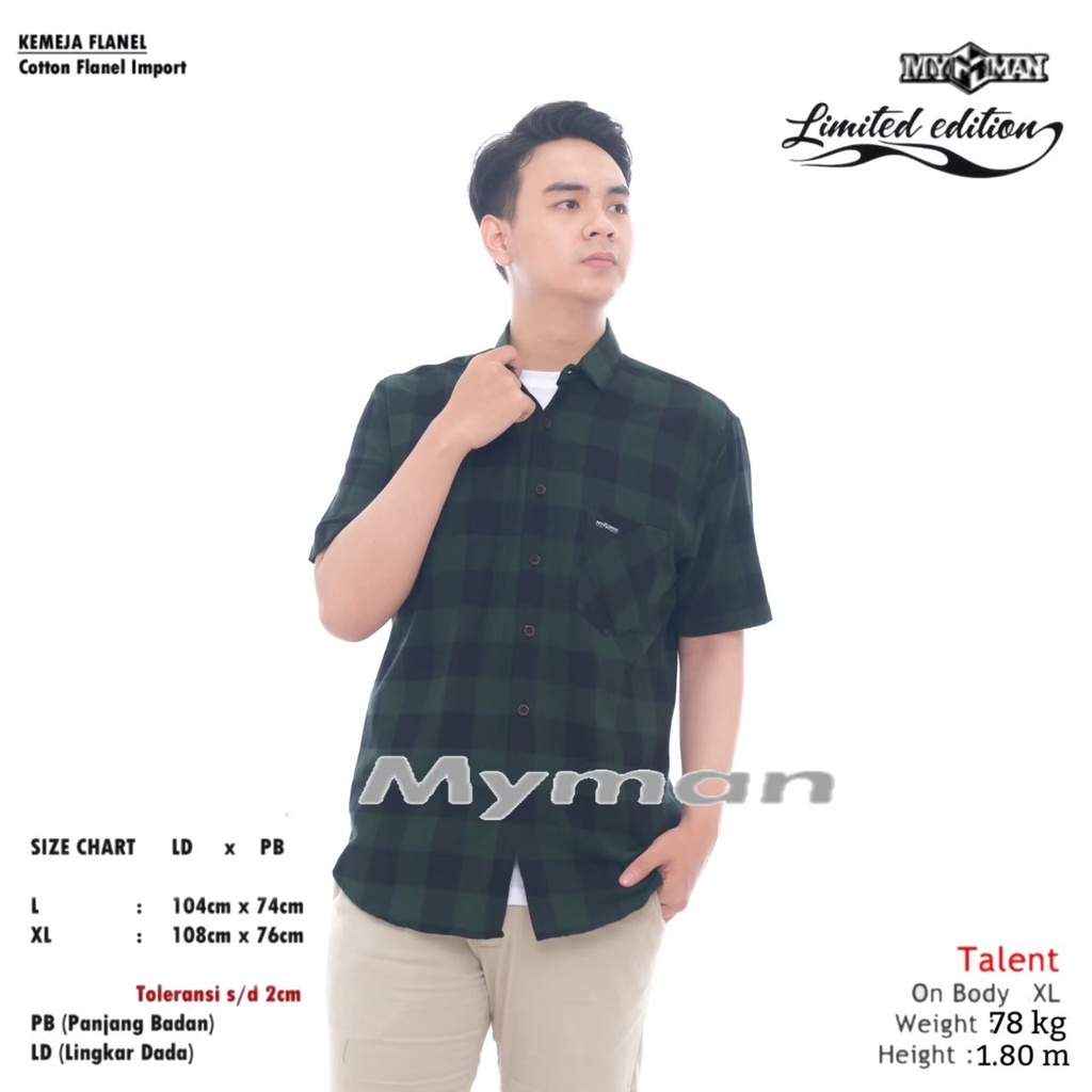 MY MAN Original kemeja flanel import kemeja flanel pria motif black with hijau army