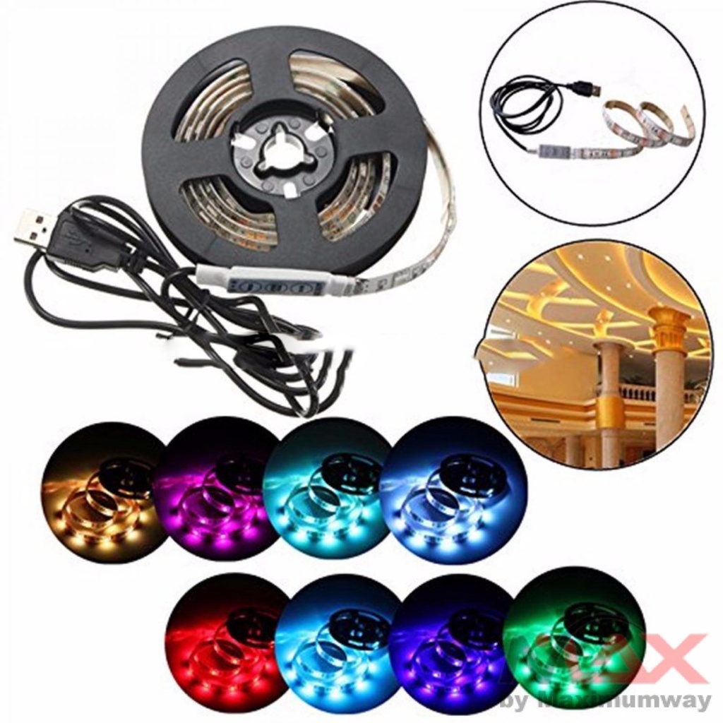 Led Strip Background TV Latar TV Belakang TV, Power dgn USB Panjang 2M 5050 RGB with USB Controller Paket lengkap langsung pakai SMD2835 LED Strip Light USB 2835SMD DC5V Flexible LED Lamp Tape Ribbon RGB 1M 2M TV Desktop Screen BackLight Diode Tape