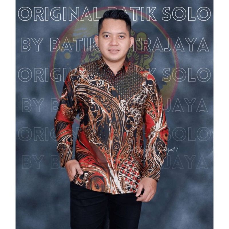 Baju Batik Pria Lengan Panjang Slimfit Kasual Premium Modern ABS MERAH