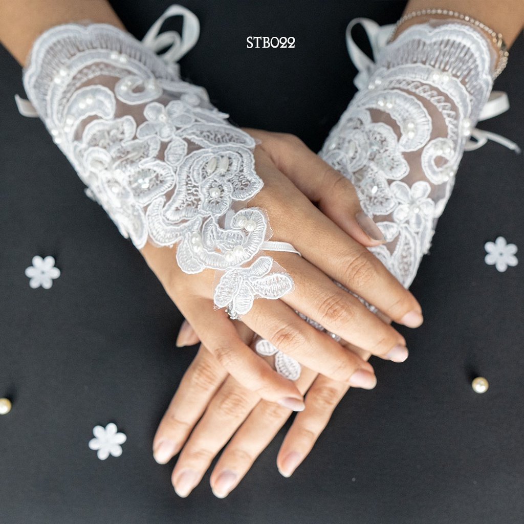 [BISA COD] ASESORIS PENGANTIN WEDDING BRIDAL GLOVES SARUNG TANGAN PUTIH STB022