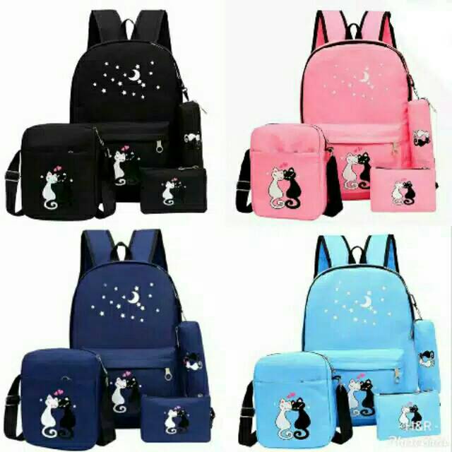 Tas polka kucing/ransel anak/tasmurah/ransel sekolah set