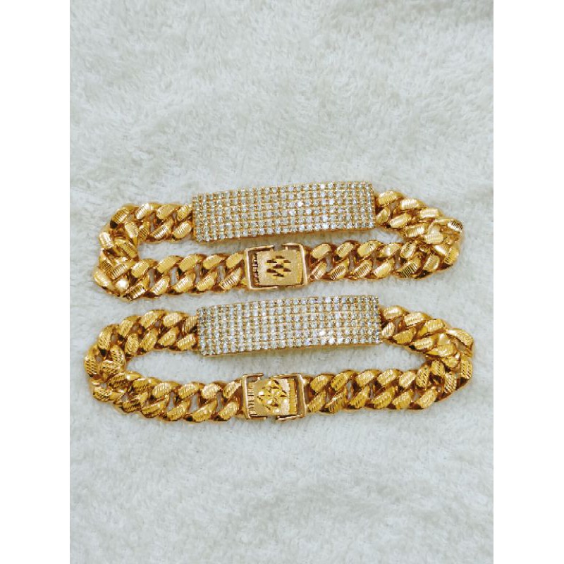 GELANG TANGAN RANTE PLAT COR MATA ( PERAK 925 ) LAPIS EMAS 24K