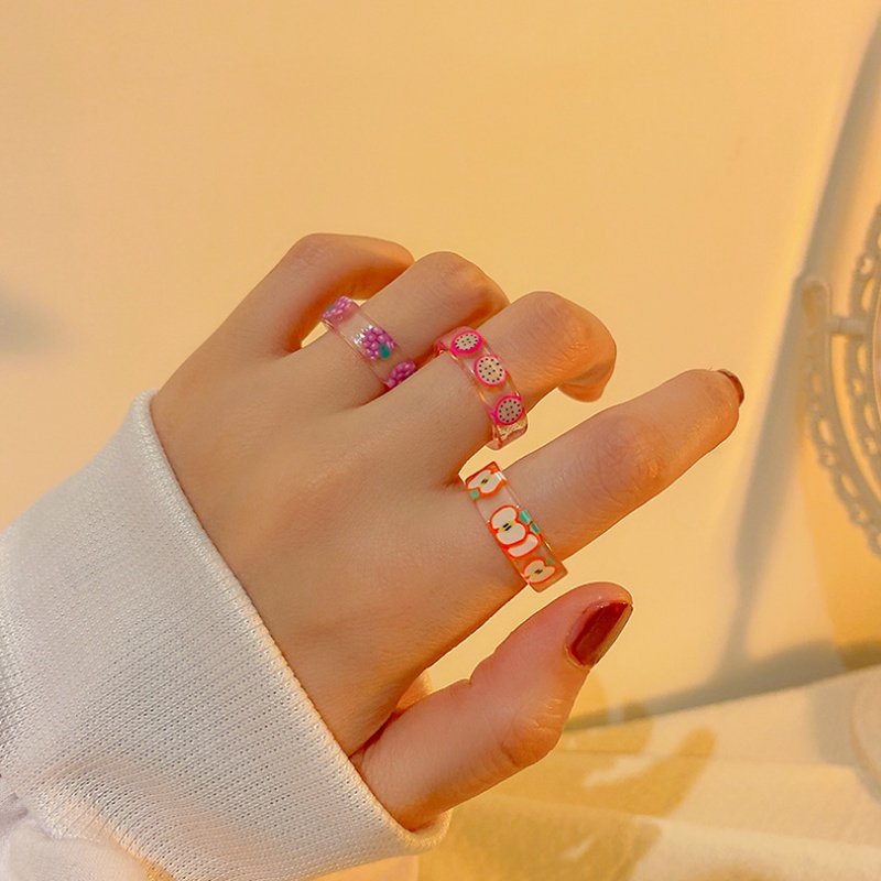 Magic789 Cute Girls Resin Acrylic Fruit Ring for Women Stackable Finger Rings Jewelry